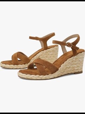 Women's Suede Tan Espadrille Wedge Sandals Size 7 - Brand New In Box!